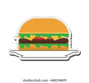 flat design single hamburger on plate icon vector illustration