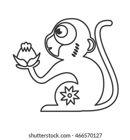 flat design single monkey holding lotus flowericon vector illustration