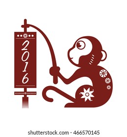 flat design single monkey holding sign icon vector illustration