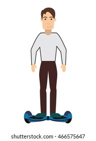 flat design single person on hoverboard icon vector illustration