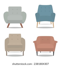 Flat design single sofa chair various shapes. Single sofa collection. Vector illustration