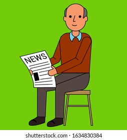 Flat design sitting on chair man holding newspaper