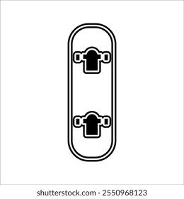  Diseño plano de un monopatín con una cubierta rectangular con extremos curvos y cuatro ruedas visibles. Perfecto para temas relacionados con deportes, actividades juveniles o cultura callejera.