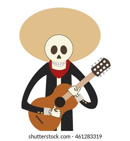 flat design skeleton mariachi icon vector illustration