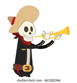 flat design skeleton mariachi icon vector illustration