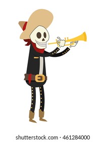 flat design skeleton mariachi icon vector illustration