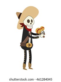 flat design skeleton mariachi icon vector illustration