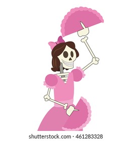 flat design skeleton woman dancing icon vector illustration