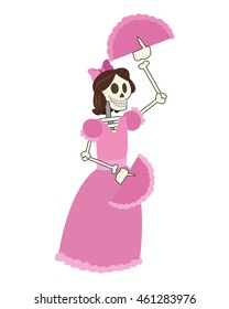 flat design skeleton woman dancing icon vector illustration