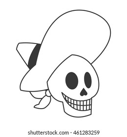 flat design skull with mexican hat icon vector illustration
