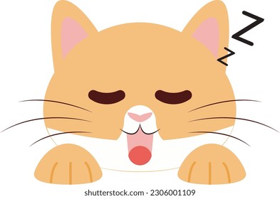 a flat design of a sleeping cat, a cat in orange and white colors, this design can be used as a decorative element and as an emoticon