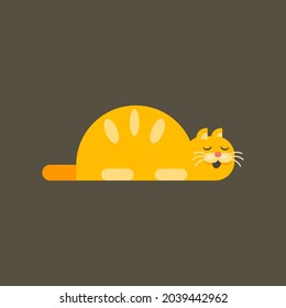 Flat design sleeping yellow cat vector illustration, isolated on background