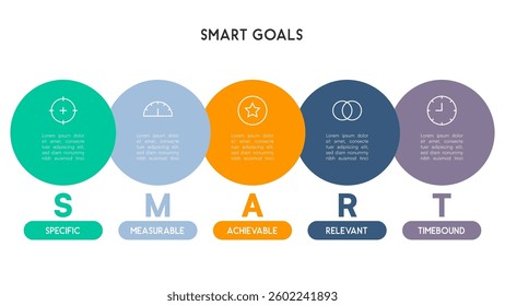 Flat Design SMART Goals Infographic with Circular Icons Vector Illustration