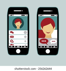 flat design of smart phone application with young man face