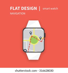 flat design smart watch with navigation concept 