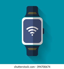 Flat design. Smart watch with Wi-Fi icon