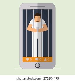 Flat design of smartphone addiction. Cartoon character. Vector Illustration.