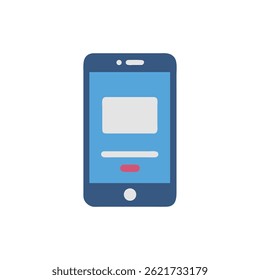 A flat design smartphone displaying content with rounded elements, buttons and sleek lines. Modern and simple interface illustration.