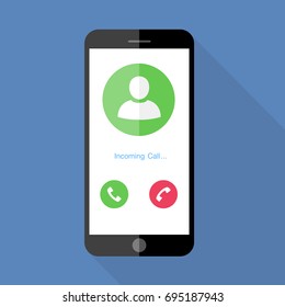 Flat design the smartphone with incoming call on screen, vector design element