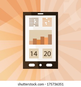 Flat design smartphone on orange style background concept edition illustration