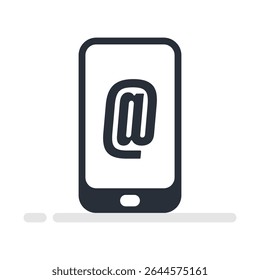 Design plano de smartphone com símbolo at, ideal para representar e-mail, identidade digital ou contato on-line.