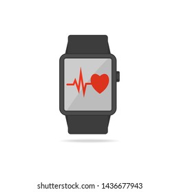 Flat design Smartwatch with Heart rate icon on screen, vector, isolated on white background. Illustration