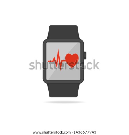 Flat design Smartwatch with Heart rate icon on screen, vector, isolated on white background. Illustration