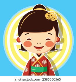 Flat design smiling child with East Asian