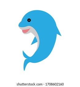 Flat Design Smiling Dolphin with light blue color.