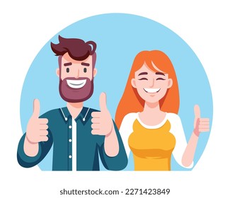 Flat design Smiling people showing ok sign with hands. Happy a woman demonstrate approval gesture. vector