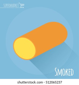 Diseño plano Icono vector de queso ahumado sobre fondo azul claro con sombra larga