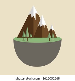 flat design of snow mountain and green grass