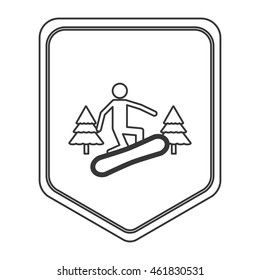 flat design snowboarding pictogram icon vector illustration shield emblem