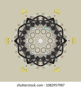 Flat design. Snowflake mosaic icon. Neutral, gray and yellow silhouette snow flake sign. Vector illustration. Symbol winter, frozen, Christmas, New Year holiday. Graphic element decoration.