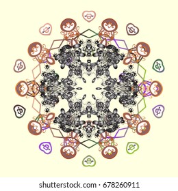 Flat design of snowflakes isolated on colorful background. Snowflakes pattern. Snowflakes background. Vector illustration. Snowflake ornamental pattern.