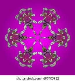 Flat design of snowflakes isolated on colorful background. Snowflake ornamental pattern. Snowflakes background. Snowflakes pattern. Vector illustration.