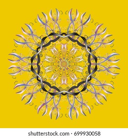 Flat design of snowflakes isolated on colorful background. Snowflake ornamental pattern. Snowflakes pattern. Vector illustration. Snowflakes background.