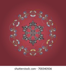 Flat design of snowflakes isolated on colorful background. Snowflakes background. Vector illustration. Snowflakes pattern. Snowflake ornamental pattern.