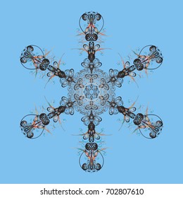 Flat design of snowflakes isolated on colorful background. Snowflake ornamental pattern. Snowflakes background. Snowflakes pattern. Vector illustration.
