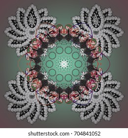 Flat design of snowflakes isolated on colorful background. Snowflakes pattern. Vector illustration. Snowflake ornamental pattern. Snowflakes background.