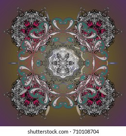 Flat design of snowflakes isolated on colorful background. Snowflake ornamental pattern. Vector illustration. Snowflakes background. Snowflakes pattern.