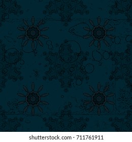 Flat design of snowflakes isolated on dark background. Snowflake ornamental pattern. Snowflakes background. Snowflakes pattern. Vector illustration.