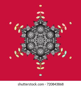 Flat design of snowflakes isolated on colorful background. Vector illustration. Snowflakes pattern. Snowflakes background. Snowflake ornamental pattern.