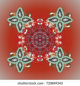 Flat design of snowflakes isolated on colorful background. Snowflakes background. Snowflakes pattern. Snowflake ornamental pattern. Vector illustration.