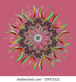 Flat design of snowflakes isolated on colorful background. Snowflake ornamental pattern. Snowflakes pattern. Vector illustration. Snowflakes background.