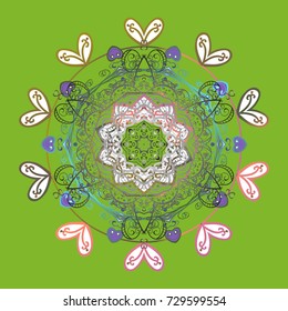 Flat design of snowflakes isolated on colorful background. Snowflakes pattern. Snowflake ornamental pattern. Snowflakes background. Vector illustration.