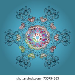 Flat design of snowflakes isolated on colorful background. Vector illustration. Snowflakes background. Snowflake ornamental pattern. Snowflakes pattern.