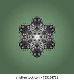 Flat design of snowflakes isolated on colorful background. Vector illustration. Snowflake ornamental pattern. Snowflakes pattern. Snowflakes background.