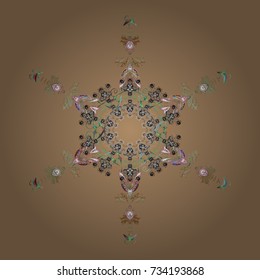 Flat design of snowflakes isolated on colorful background. Snowflakes background. Snowflake ornamental pattern. Vector illustration. Snowflakes pattern.