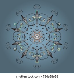 Flat design of snowflakes isolated on colorful background. Vector illustration. Snowflakes background. Snowflake ornamental pattern. Snowflakes pattern.